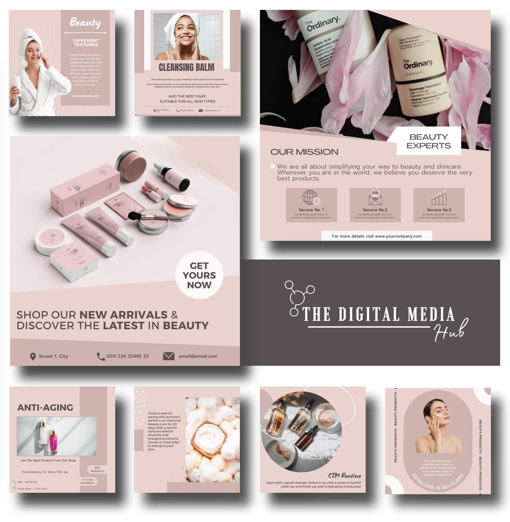 beauty products marketing posts editable in Canva